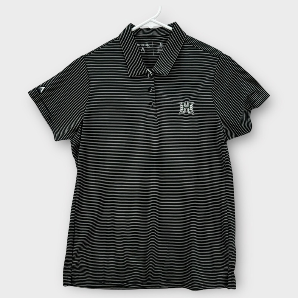 University Of Hawaii Polo Shirt Womens Medium Rainbow Warriors Antigua Black NWT